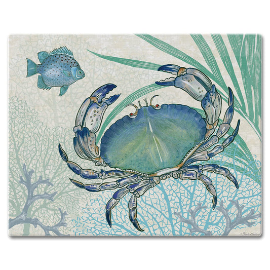 CounterArt Oceana Crab 3mm Tempered Glass Cutting Board 15” x 12” Manufactured in the USA
