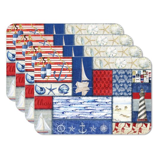 CounterArt Nautical Fragments 4 Pack Reversible Easy Care Flexible Placemats Made in the USA