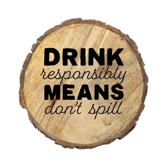 Thirstystone Drink Responsibly 4-Pack Mango Wood Coasters with Bark Edges 4.5" Round Manufactured in The USA
