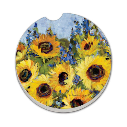 Thirstystone Sunflower Gallery Single Absorbent Stone Coaster for Vehicle Cup Holder 2.6” Diameter Manufactured in The USA