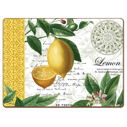 Cala Home Citron Premium Decorative Hardboard Tabletop Placemats 4-Pack Manufactured in The USA Heat Tolerant and Easily Wipes Clean