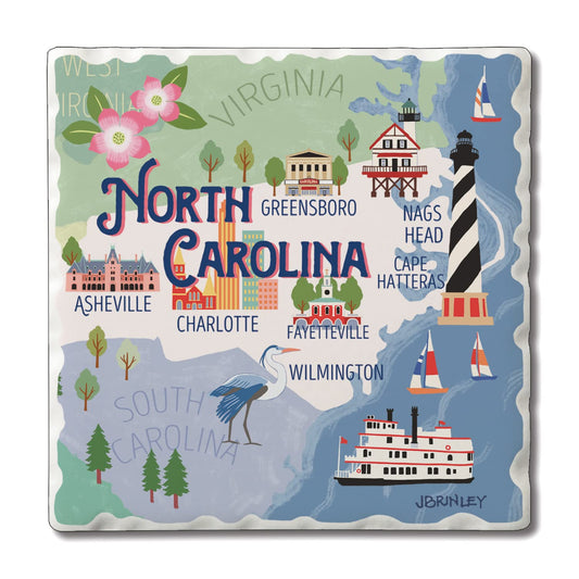 Thirstystone North Carolina Attractions 4 Pack Tumbled Tile Stone Coasters 4” Square Manufactured in the USA