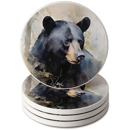 Thirstystone Wilderness Bear 4 Pack Round Absorbent Stone Coasters 4" Diameter Manufactured in the USA