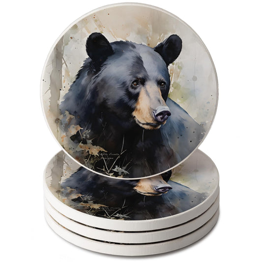Thirstystone Wilderness Bear 4 Pack Round Absorbent Stone Coasters 4" Diameter Manufactured in the USA