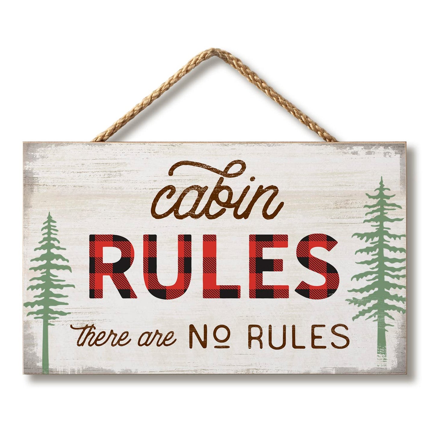 CounterArt Cabin Rules Decorative Hanging Wood Wall Sign with Braided Rope Hanger 9.5” by 5.75” Made in the USA