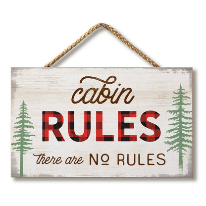 CounterArt Cabin Rules Decorative Hanging Wood Wall Sign with Braided Rope Hanger 9.5” by 5.75” Made in the USA