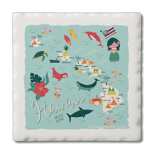 Thirstystone Hawaii Home State 4 Pack Tumbled Tile Stone Coasters 4" Square Manufactured in the USA