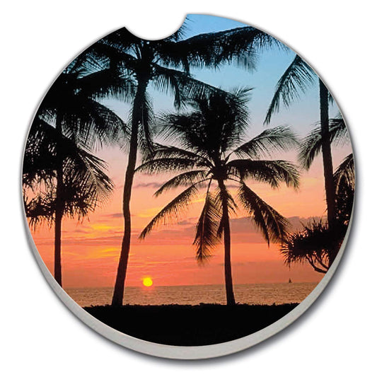 Thirstystone Palms Single Absorbent Stone Coaster for Vehicle Cup Holder 2.6” Diameter Manufactured in The USA