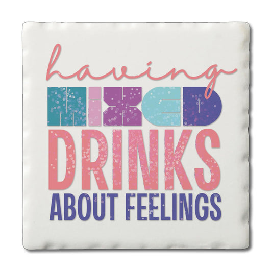 Thirstystone Mixed Drinks Single Tumbled Tile Stone Coaster with Protective Cork Backing Manufactured in The USA 4" Square, Artistic, Easily Wipes Clean