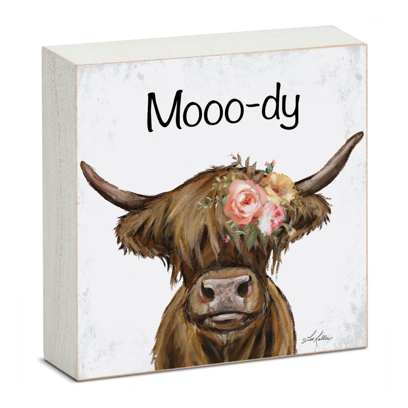 CounterArt Moody Freestanding Solid Wood Block Sign Made in the USA 3.75” Square Decorative Accent for Home or Office