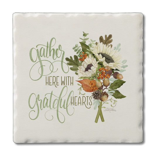 Thirstystone Gather Here Single Tumbled Tile Stone Coaster with Protective Cork Backing Manufactured in The USA 4" Square, Colorful, Artistiic, Easily Wipes Clean