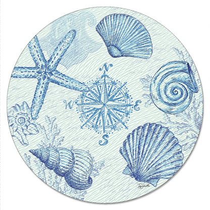 CounterArt Coastal Sketch 4mm Tempered Glass Lazy Susan Turntable 13" Diameter