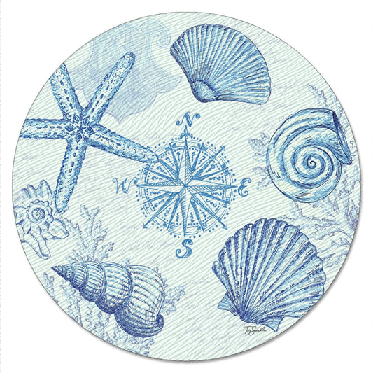CounterArt Coastal Sketch 4mm Tempered Glass Lazy Susan Turntable 13" Diameter