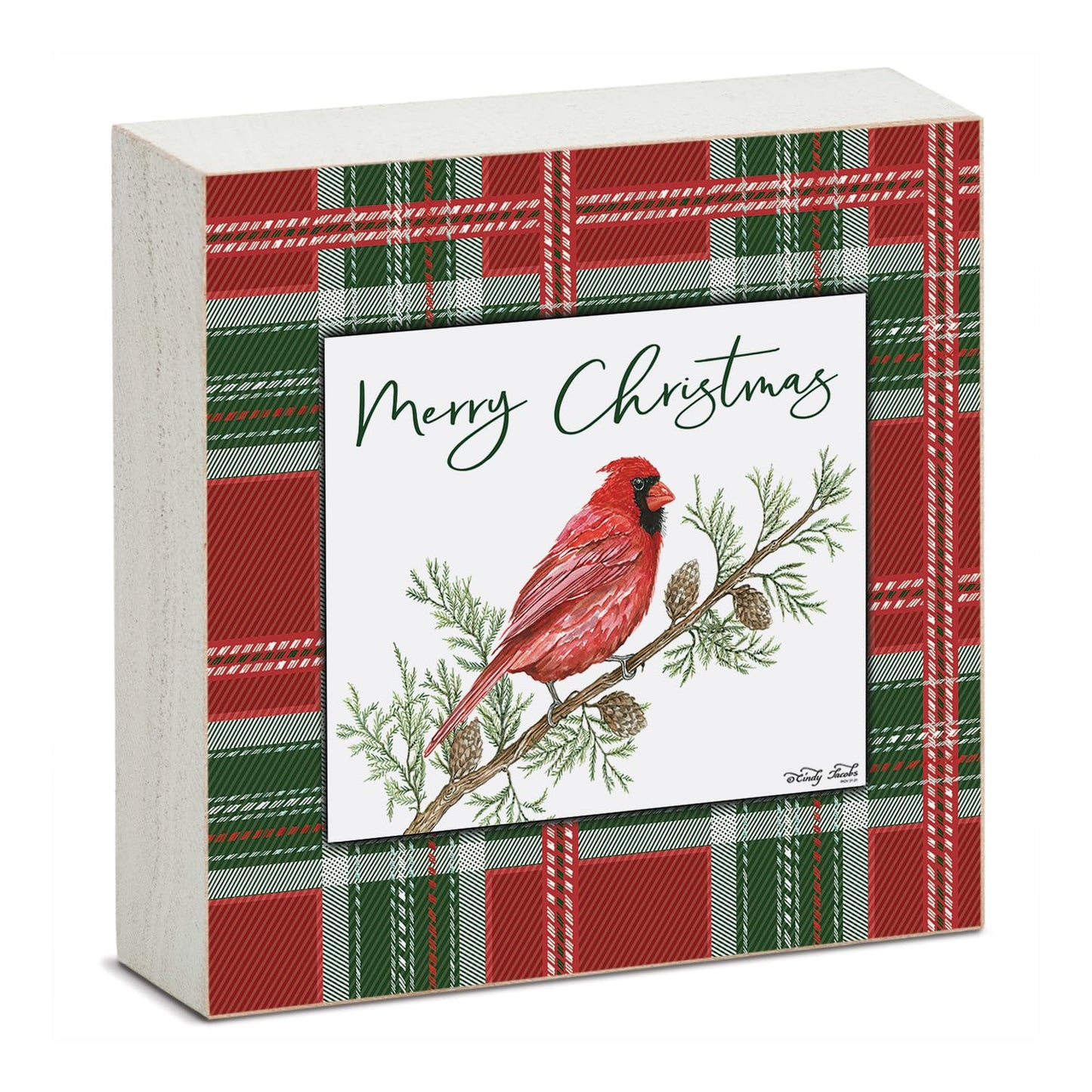 Highland Home Christmas Cardinal Decorative Wooden Home Accent Sign for Desk Mantle or Shelf Made in the USA
