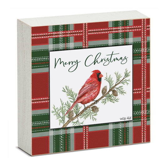 Highland Home Christmas Cardinal Decorative Wooden Home Accent Sign for Desk Mantle or Shelf Made in the USA