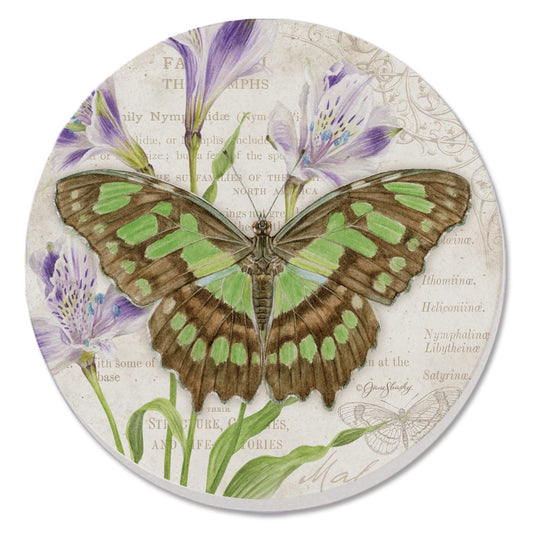 Thirstystone Malachite Butterfly Single Round Absorbent Stone Coaster with Protective Cork Backing Manufactured in The USA 4" Diameter