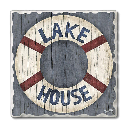 Thirstystone Lake House Preserver 4-Pack Tumbled Tile Stone Coasters 4" Square Manufactured in the USA