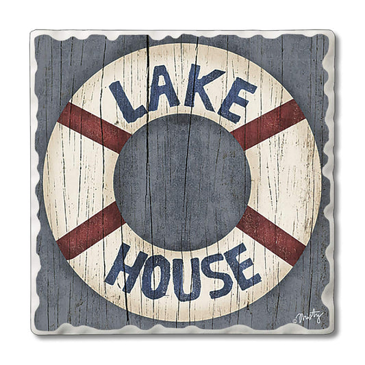 Thirstystone Lake House Preserver 4-Pack Tumbled Tile Stone Coasters 4" Square Manufactured in the USA