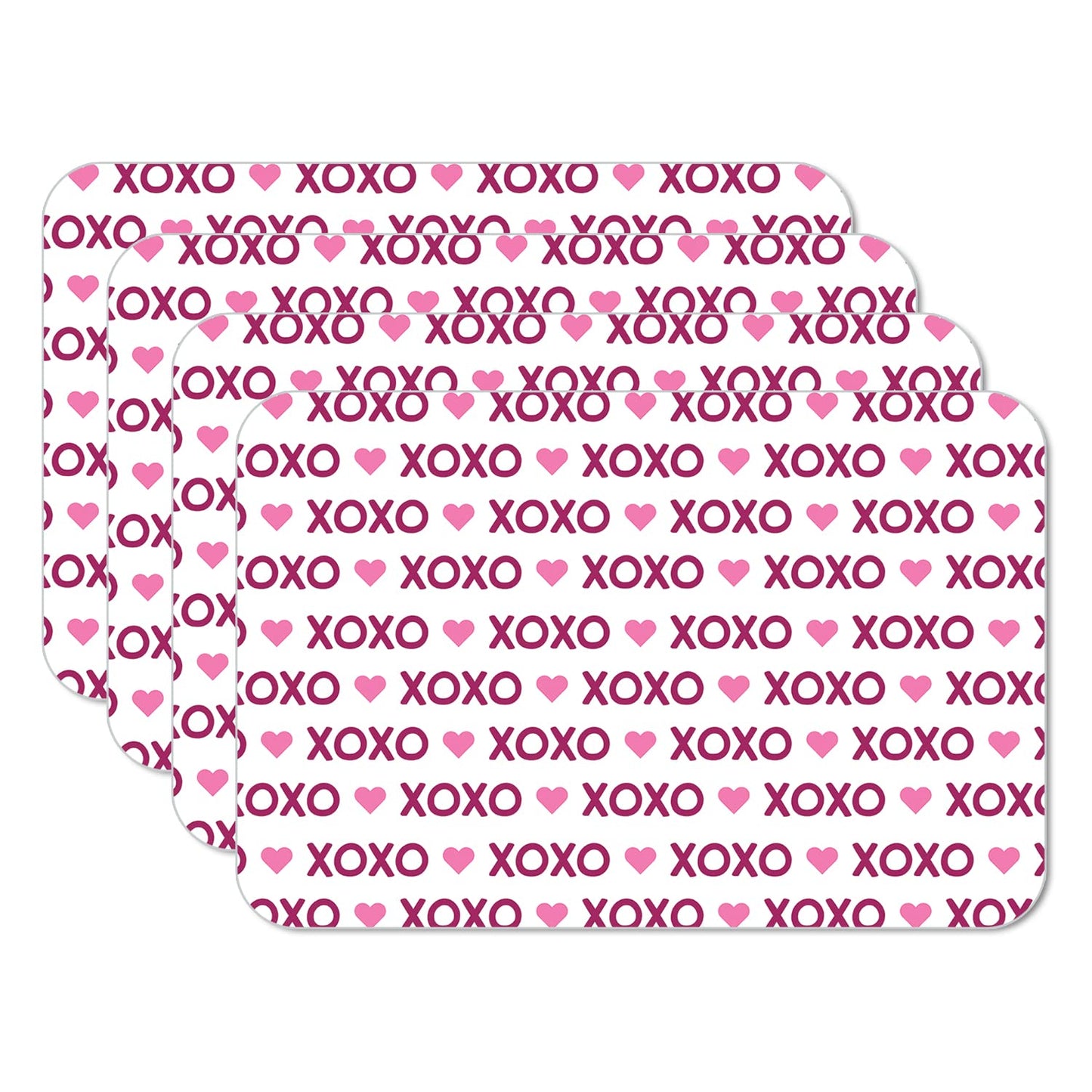 CounterArt XOXO 4 Pack Easy Care Flexible Plastic Placemats Made in The USA BPA Free, Easily Wipes Clean