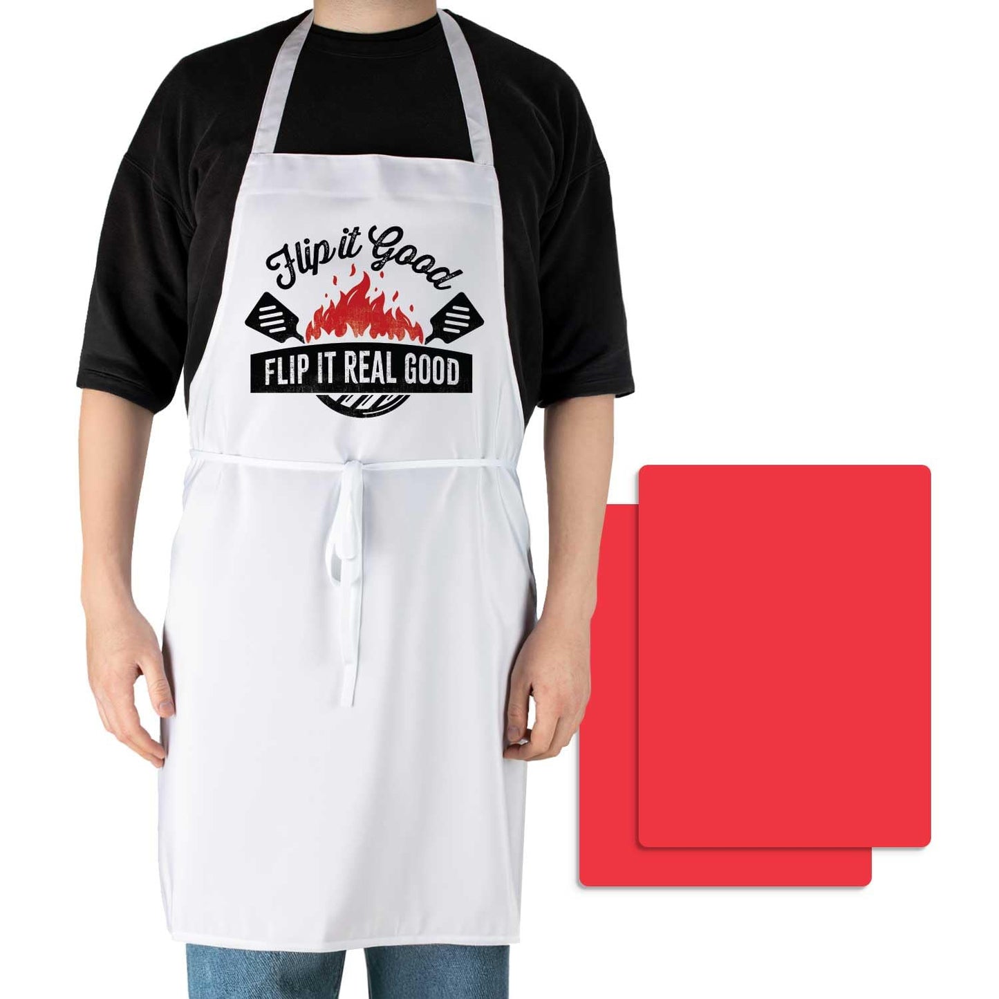 Counterart Flip It Real Good Chef Apron with 2-Pack Red Cutting Board Mats BPA & PVC Free Flexible Plastic