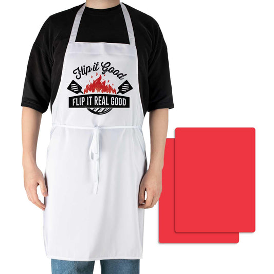 Counterart Flip It Real Good Chef Apron with 2-Pack Red Cutting Board Mats BPA & PVC Free Flexible Plastic