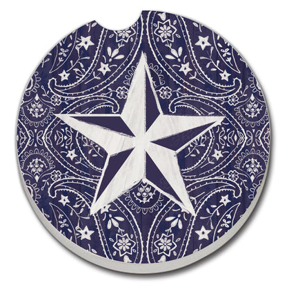 Thirstystone Blue Bandana Stars Single Absorbent Stone Coaster for Vehicle Cup Holder 2.6” Diameter Manufactured in The USA