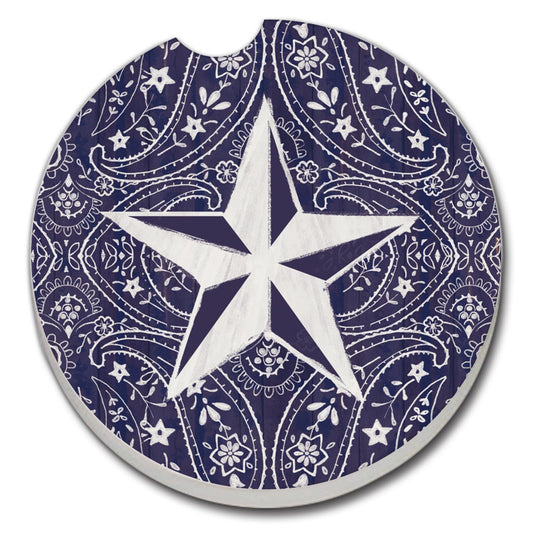 Thirstystone Blue Bandana Stars Single Absorbent Stone Coaster for Vehicle Cup Holder 2.6” Diameter Manufactured in The USA