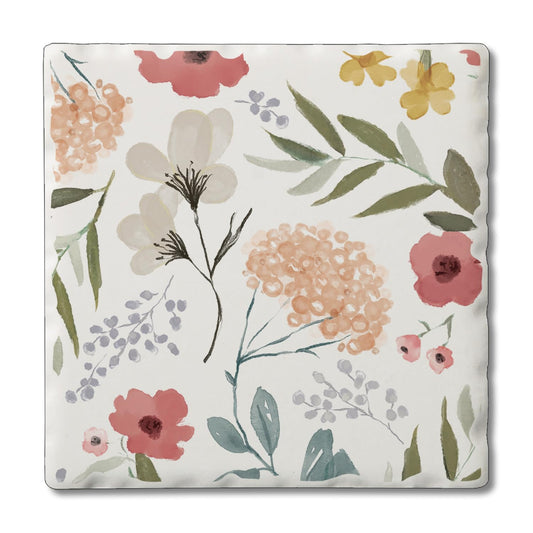 Thirstystone Pink Multi-Floral Single Absorbent Stone Coaster with Protective Cork Backing Manufactured in The USA 4" Square, Colorful, Artistic, Easily Wipes Clean