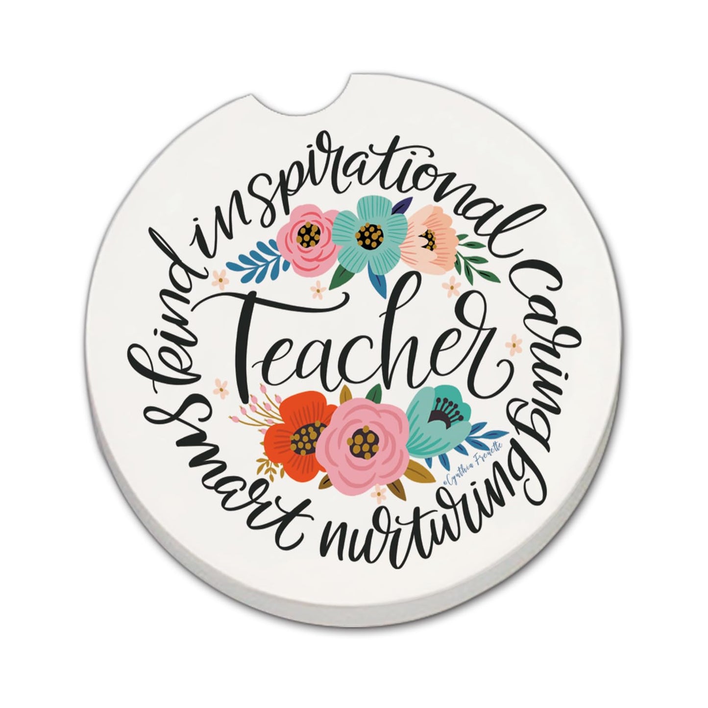 Thirstystone Teacher Words Single Absorbent Stone Coaster for Vehicle Cup Holder 2.6” Diameter Manufactured in The USA