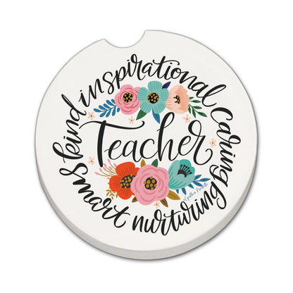 Thirstystone Teacher Words Single Absorbent Stone Coaster for Vehicle Cup Holder 2.6” Diameter Manufactured in The USA