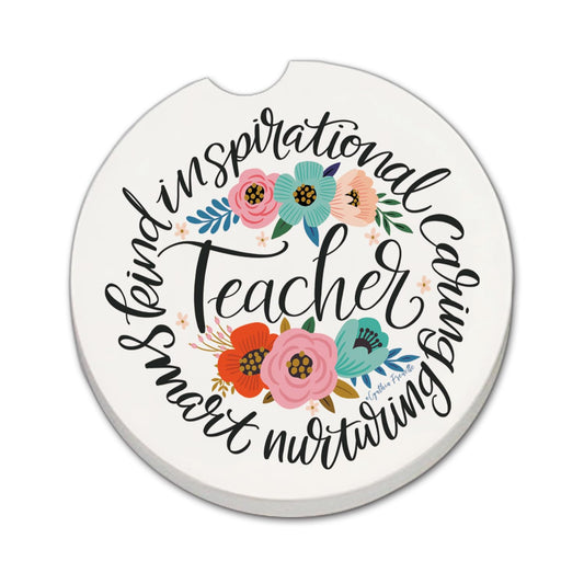 Thirstystone Teacher Words Single Absorbent Stone Coaster for Vehicle Cup Holder 2.6” Diameter Manufactured in The USA