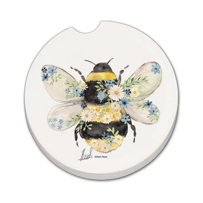 Thirstystone Beautiful Bee Single Absorbent Stone Coaster for Vehicle Cup Holder 2.6” Diameter Manufactured in The USA