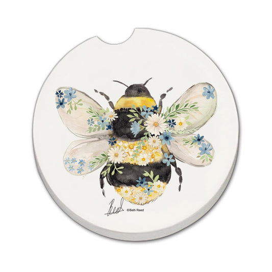 Thirstystone Beautiful Bee Single Absorbent Stone Coaster for Vehicle Cup Holder 2.6” Diameter Manufactured in The USA