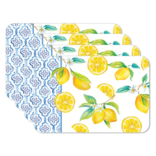 CounterArt Lovely Lemons 4 Pack Reversible Easy Care Flexible Placemats Made in the USA