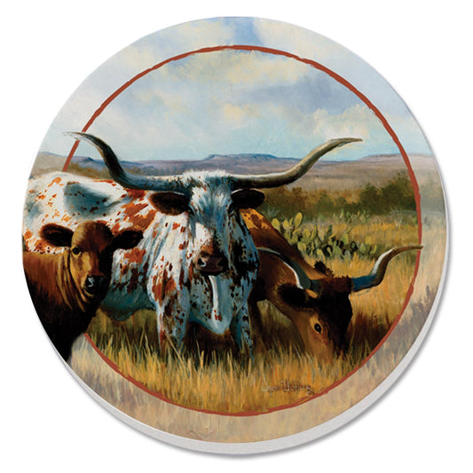 Thirstystone Longhorns 4 Pack Round Absorbent Stone Coasters 4" Diameter Manufactured in the USA