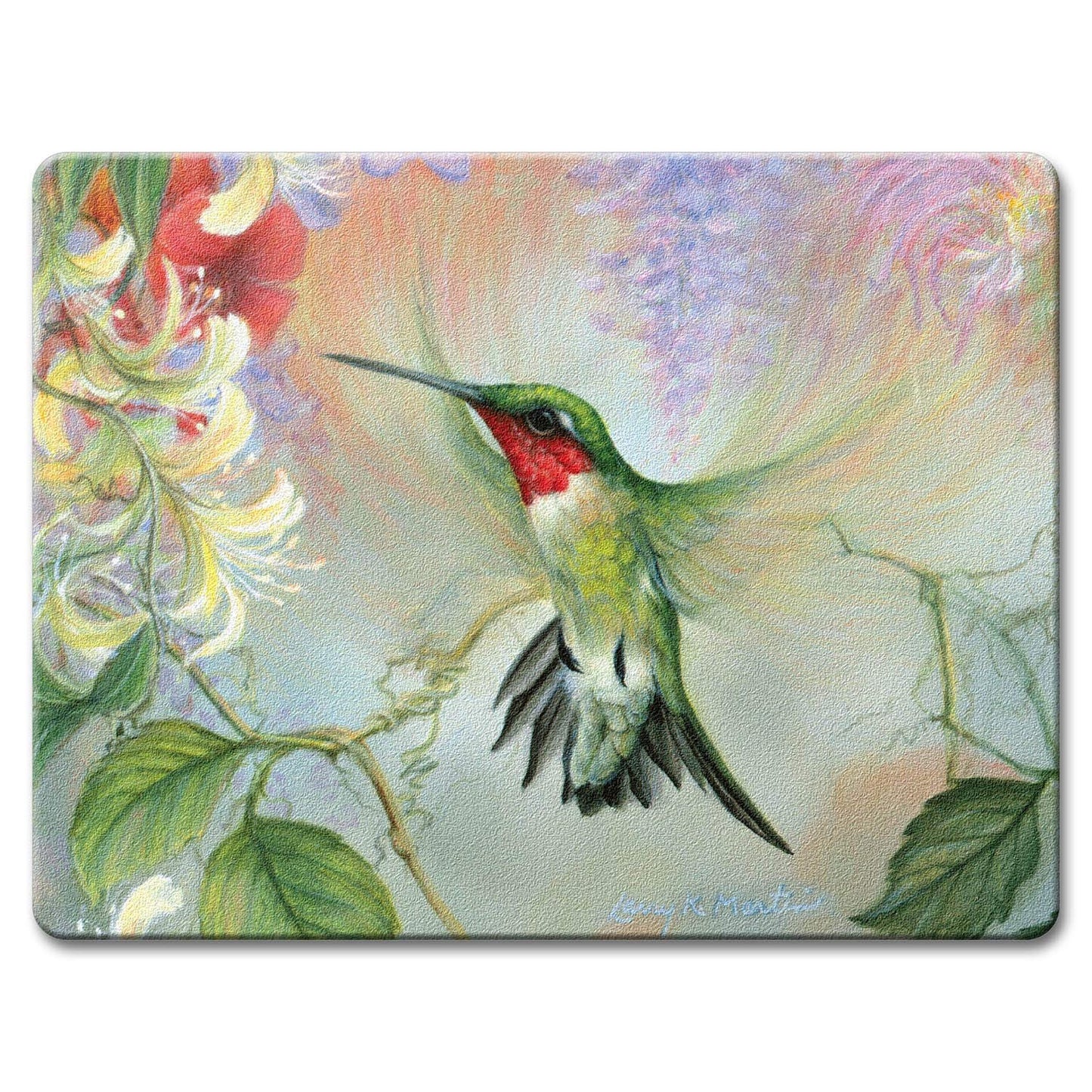 Hummingbird Floral Tempered Glass Cutting Board 15" x 12" Manufactured in the USA