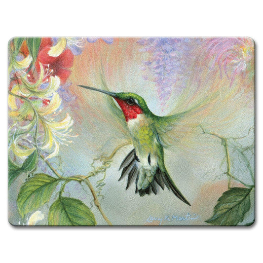 Hummingbird Floral Tempered Glass Cutting Board 15" x 12" Manufactured in the USA