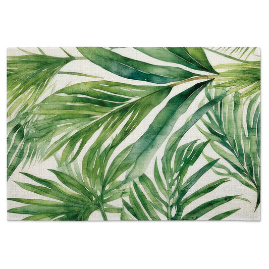 Highland Home Tropical Green 4 Pack Poly-Cotton Blend Fabric Placemats 18" x 12" Manufactured in The USA