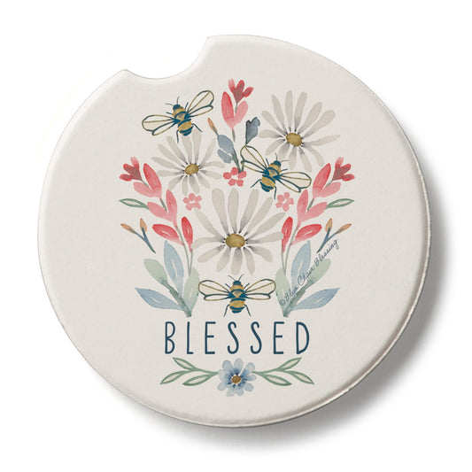 Thirstystone Blessed Bouquet Single Absorbent Stone Coaster for Vehicle Cup Holder 2.6” Diameter Manufactured in The USA