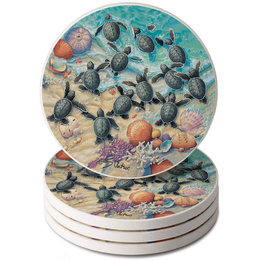 Thirstystone Turtle Hatchlings 4 Pack Round Absorbent Stone Coasters 4" Diameter Manufactured in the USA