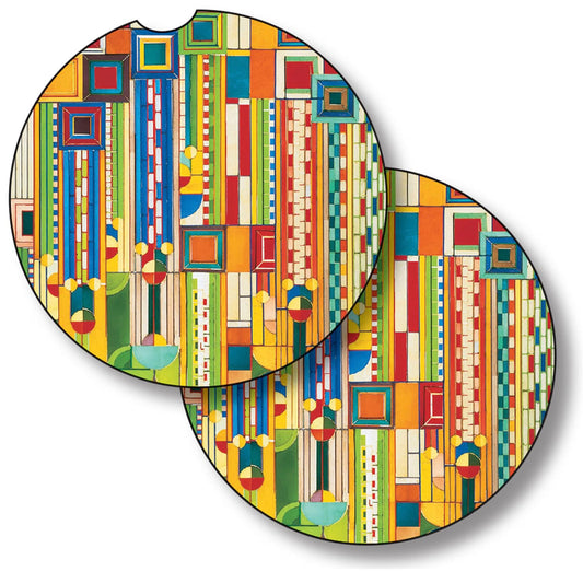 Saguaro Forms Design from Frank Lloyd Wright Foundation on 2-Pack Absorbent Stone Car Coasters 2.6” Diameter Manufactured in The USA