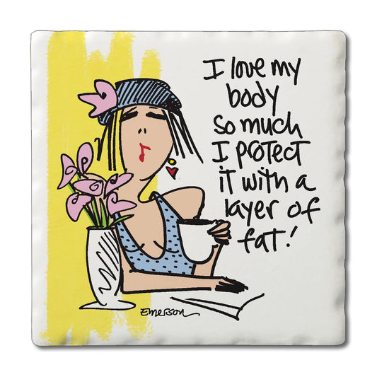 Thirstystone Love My Body Single Tumbled Tile Coaster Manufactured in The USA Humorous, Stylish, Single Coasters Allow You to Create Own Set