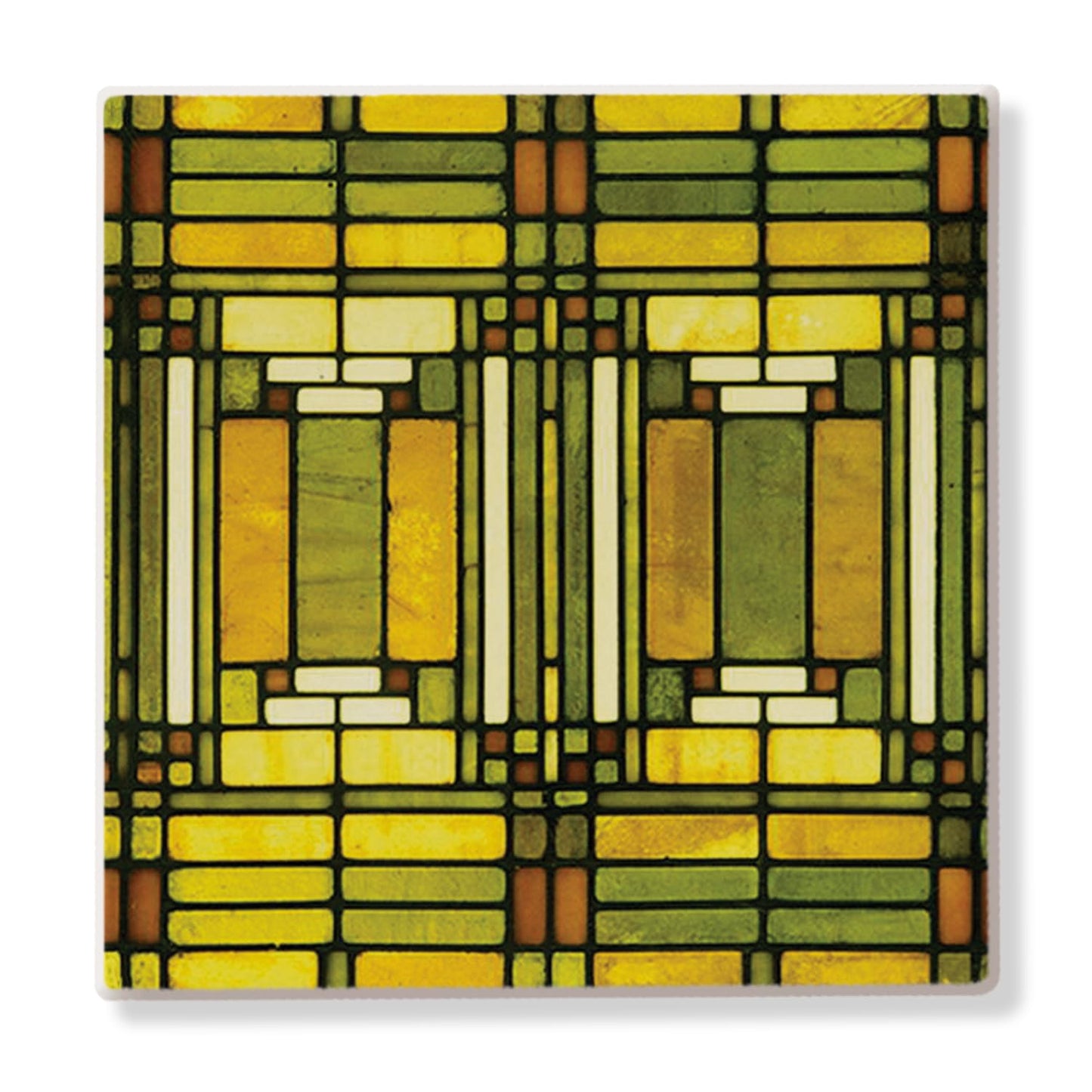Oak Park Skylight Design from Frank Lloyd Wright Foundation on 4-Pack Absorbent Stone Square Coasters with Protective Cork Backing Manufactured in The USA