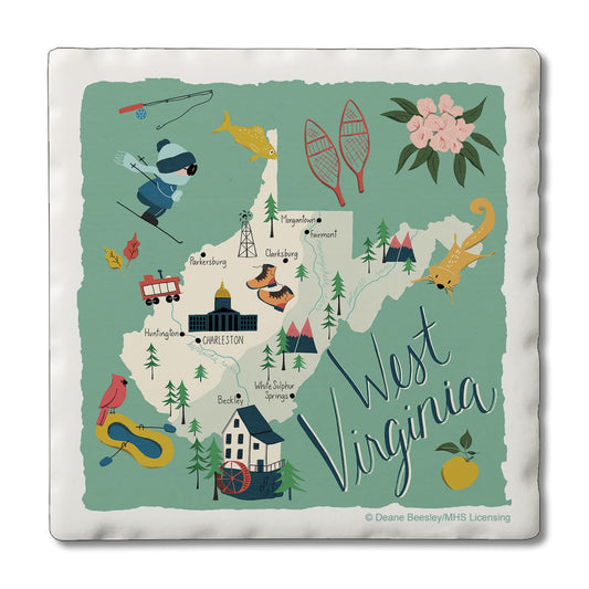 Thirstystone West Virginia Home State 4 Pack Tumbled Tile Stone Coasters 4" Square Manufactured in the USA