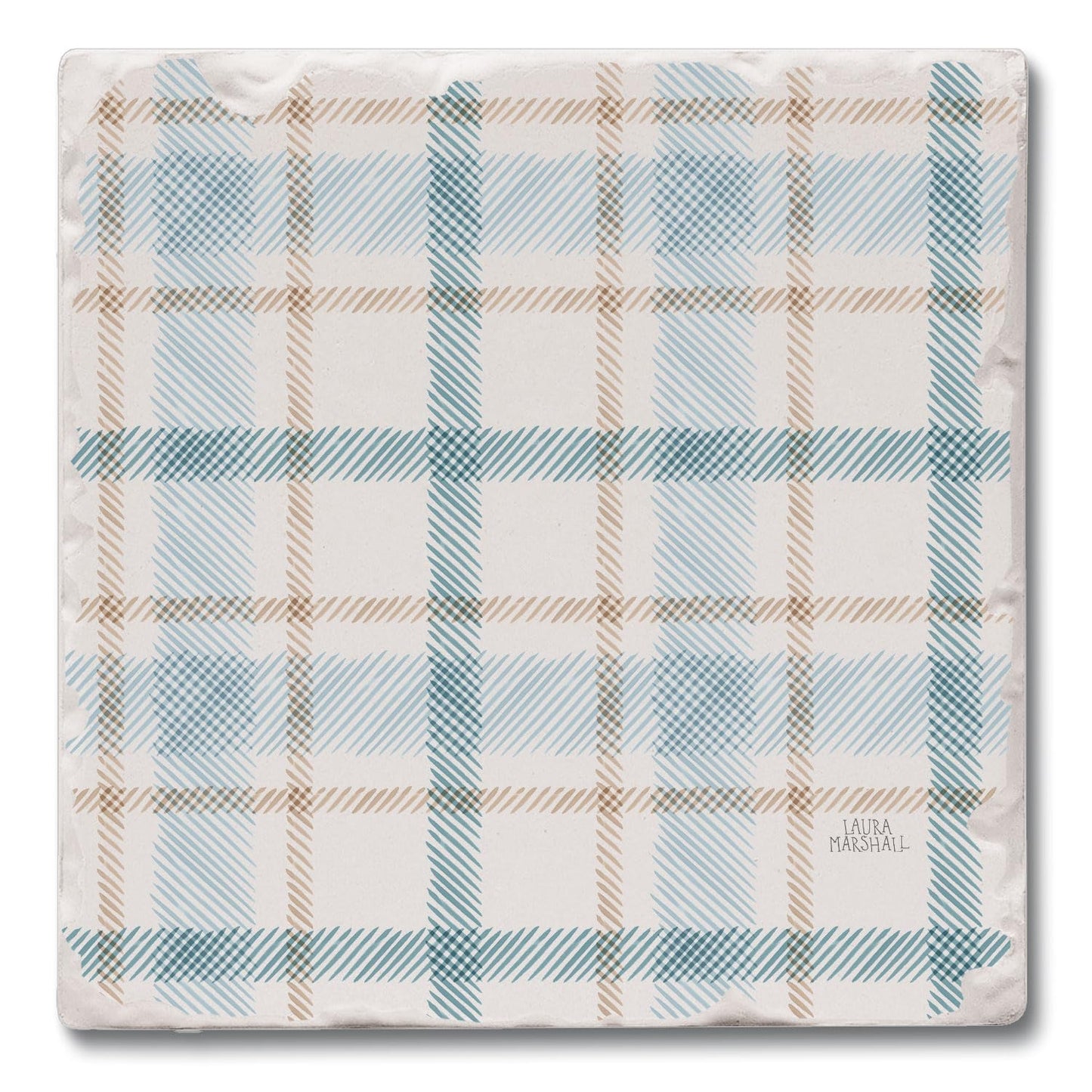 Thirstystone Ticking Plaid Single Tumbled Tile Stone Coaster with Protective Cork Backing Manufactured in The USA 4" Square