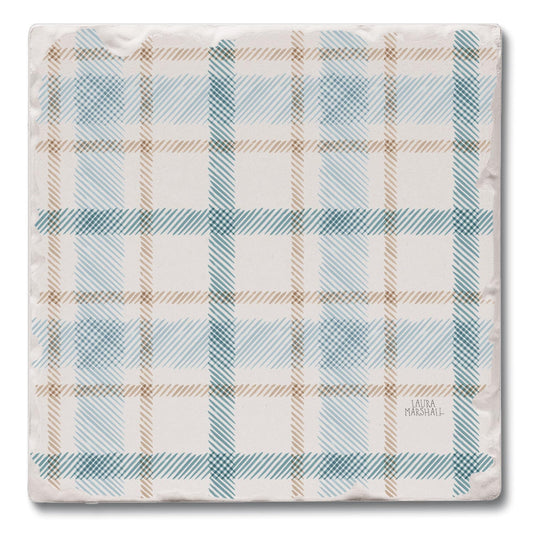 Thirstystone Ticking Plaid Single Tumbled Tile Stone Coaster with Protective Cork Backing Manufactured in The USA 4" Square