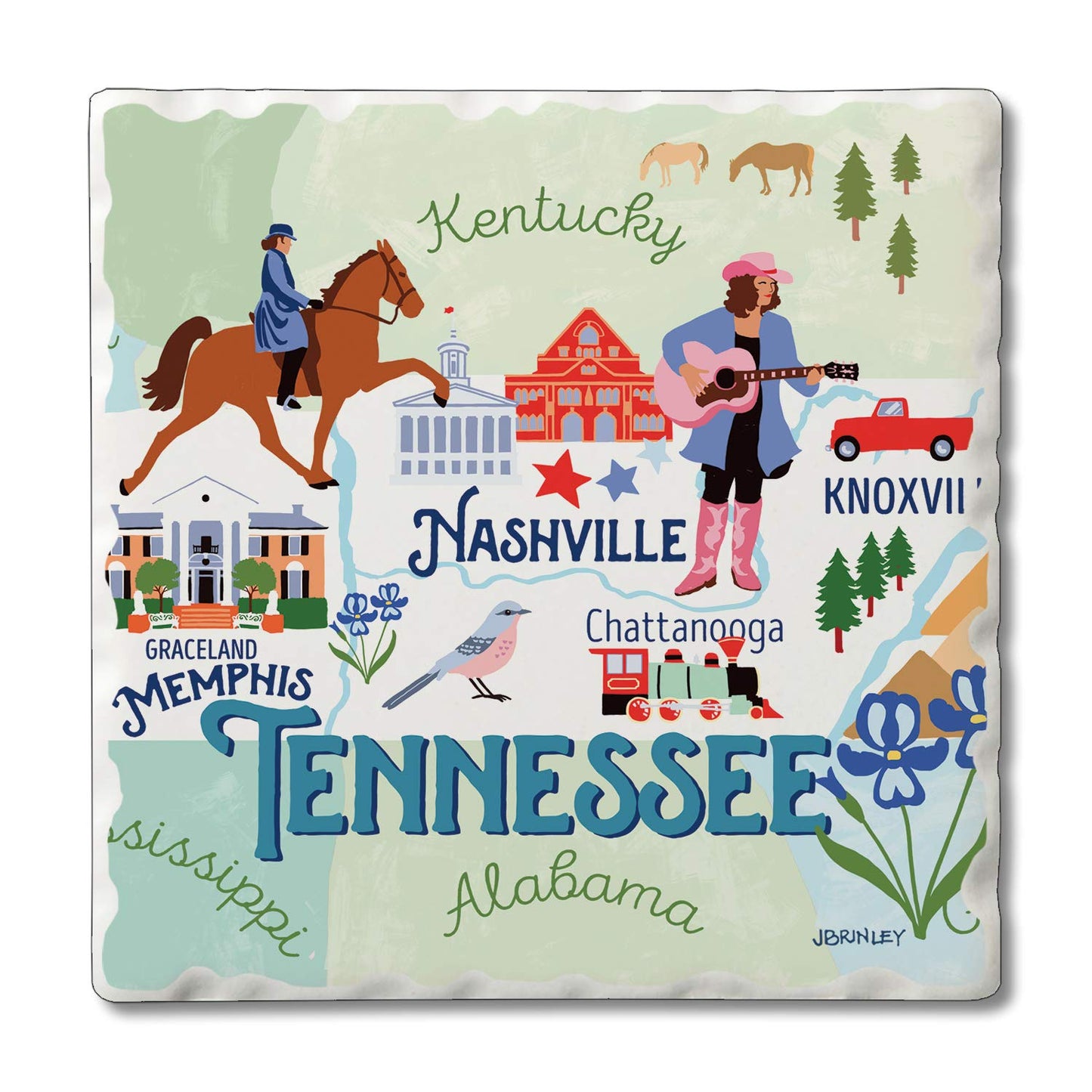 Thirstystone Tennessee State Attractions 4 Pack Tumbled Tile Stone Coasters 4” Square Manufactured in the USA