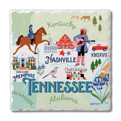 Thirstystone Tennessee State Attractions 4 Pack Tumbled Tile Stone Coasters 4” Square Manufactured in the USA