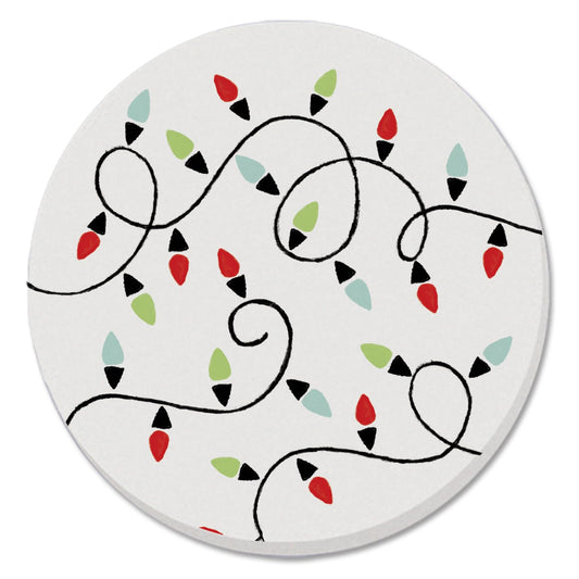 Thirstystone Christmas Lights Single Round Absorbent Stone Coaster with Protective Cork Backing Manufactured in The USA 4" Diameter