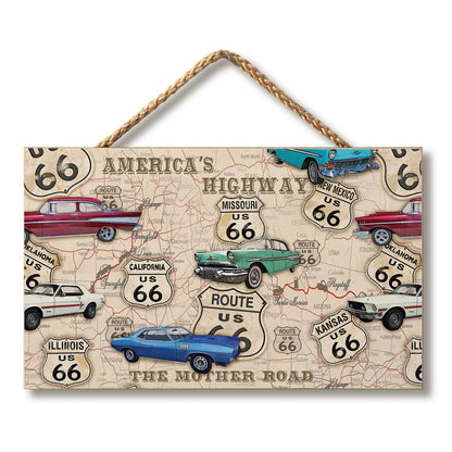 CounterArt Route 66 Map Decorative Hanging Wood Sign 9.5” by 5.75” Made in the USA Includes Attractive Braided Rope Hanger